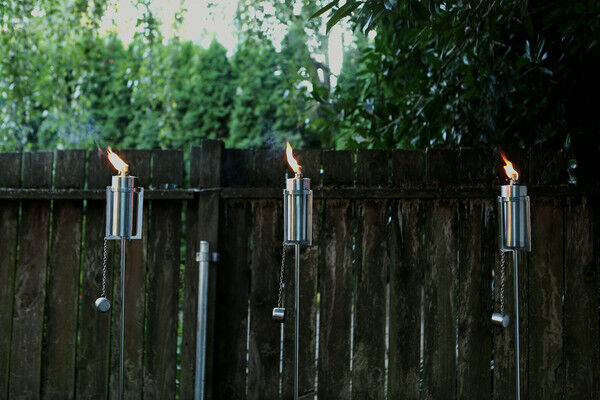 Tiki torches in a backyard