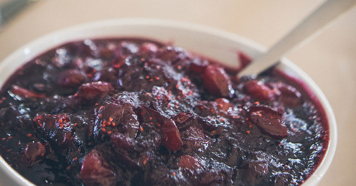 Sage red wine cranberry sauce in a bowl