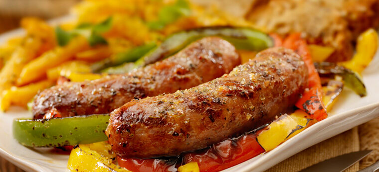 Grilled Italian Sausages with Onions and Sweet Peppers