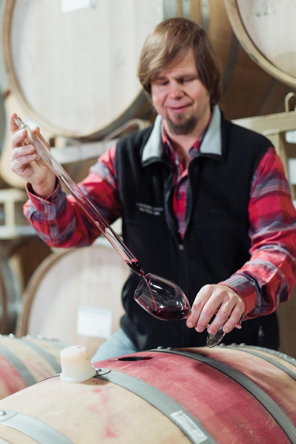 Murphy-Goode winemaker, Dave Ready Jr., tasting Pinot Noir